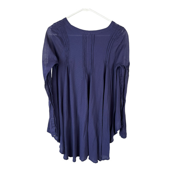 Free People Blue Hi-Lo high low Blouse Shirt sz Small - Picture 8 of 12